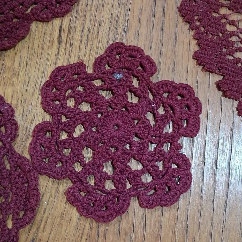 Heritage Lace Center Mat(2) & Crocheted Jewel‎ Tone Doilys(5)